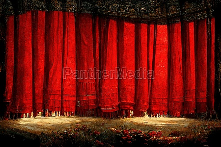 A large red curtain hides a secret.
