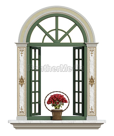 Elegantes Klassisches Fensterdesign Mit Roten Rosen Lizenzfreies Bild