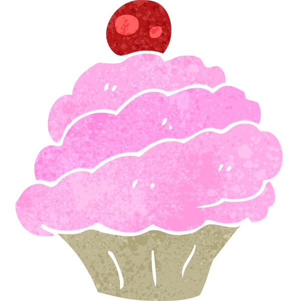 cupcake rosa retro de dibujos animados