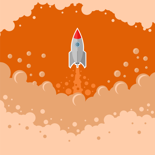 space rocket fly on red bubble