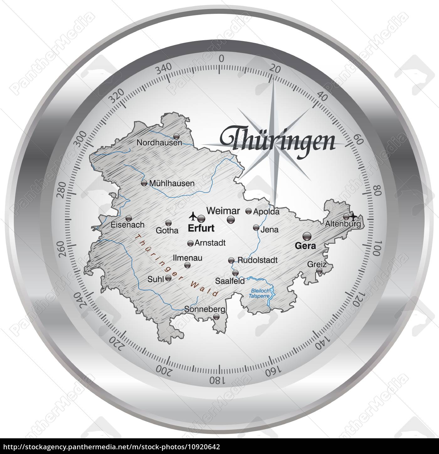 Map of Thueringen as overview map in chrome - Royalty free image ...