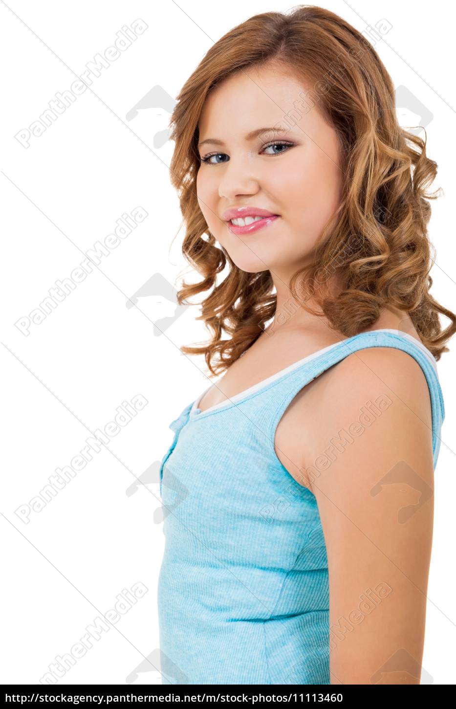 Garota loira adolescente com olhos azuis e camisa azul - Stockphoto  #11113460 | Banco de Imagens Panthermedia