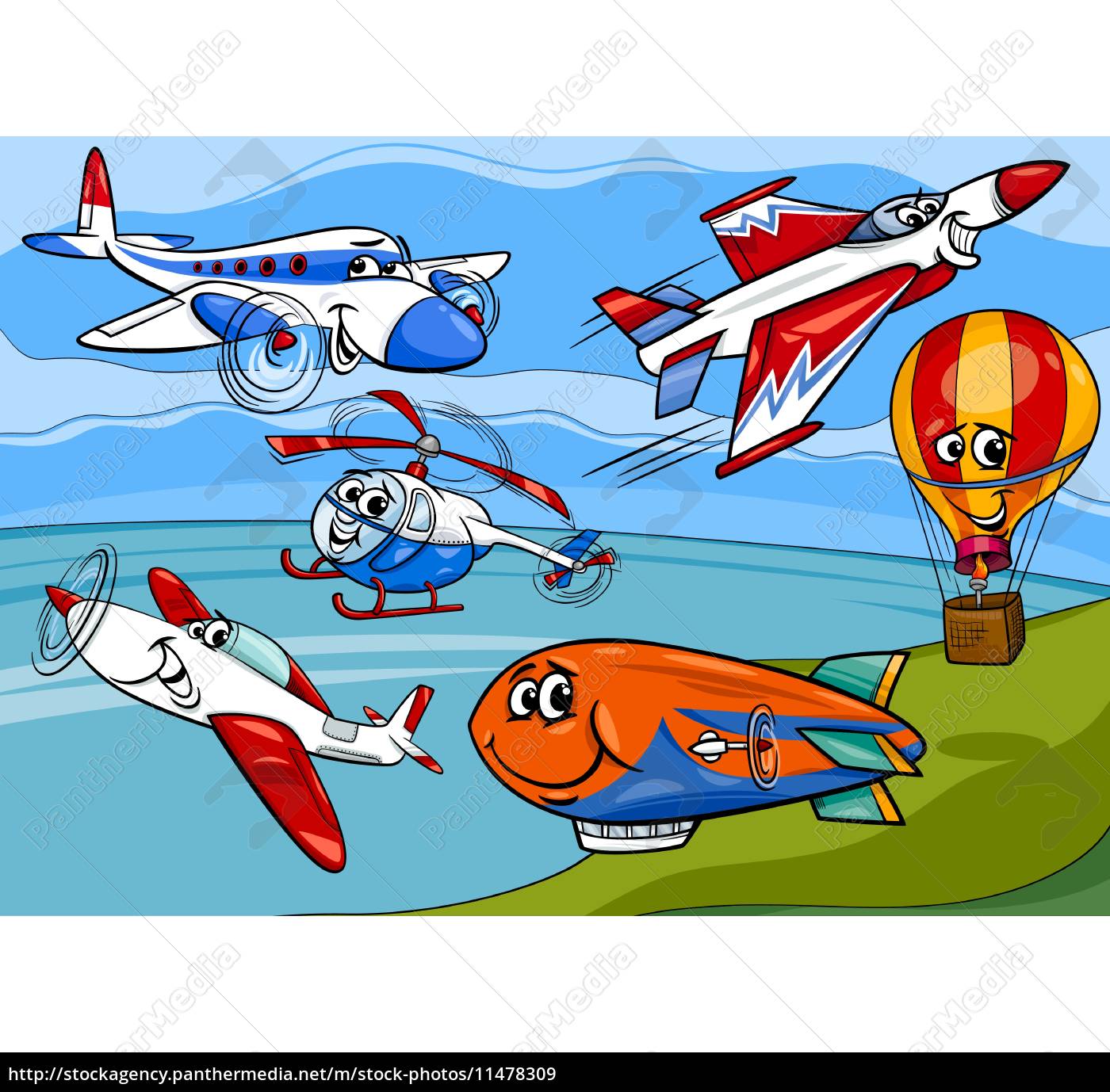 aviões avião grupo ilustração de desenho animado - Stockphoto