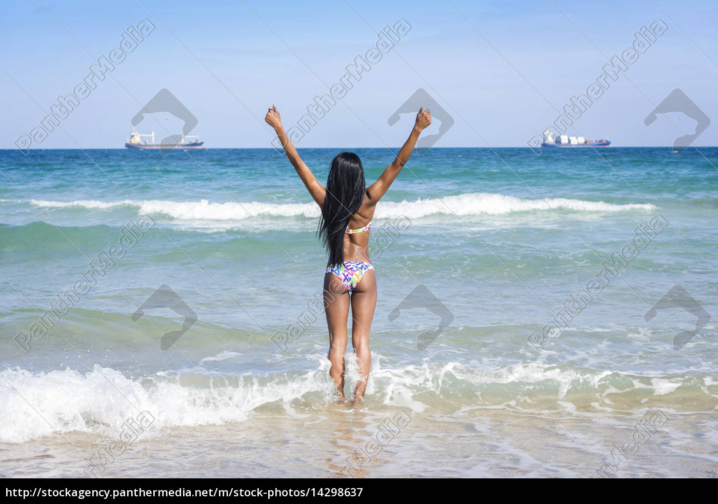 Woman at the beach hands up. - Stock Photo #14298637 | PantherMedia Stock  Agency