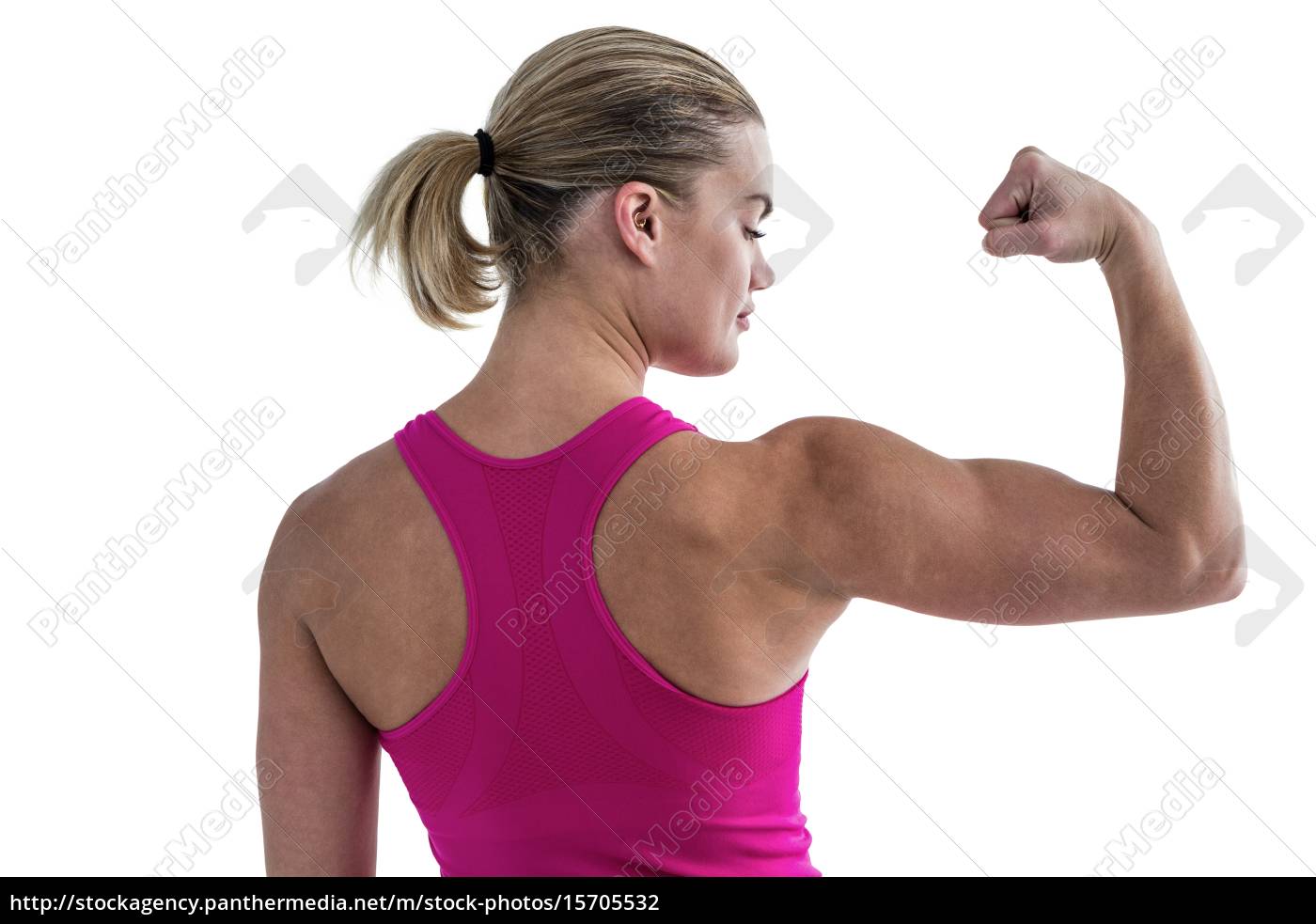 Visão traseira da mulher musculosa flexionando - Stockphoto #15705532 |  Banco de Imagens Panthermedia