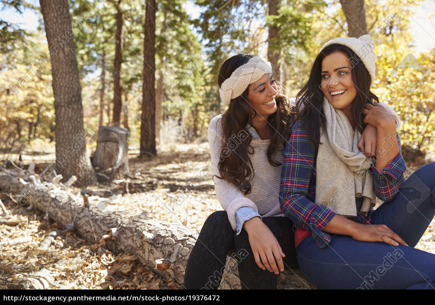 Lesbian couple sitting in a forest looking at each - Royalty free photo  #19376472 | PantherMedia Stock Agency