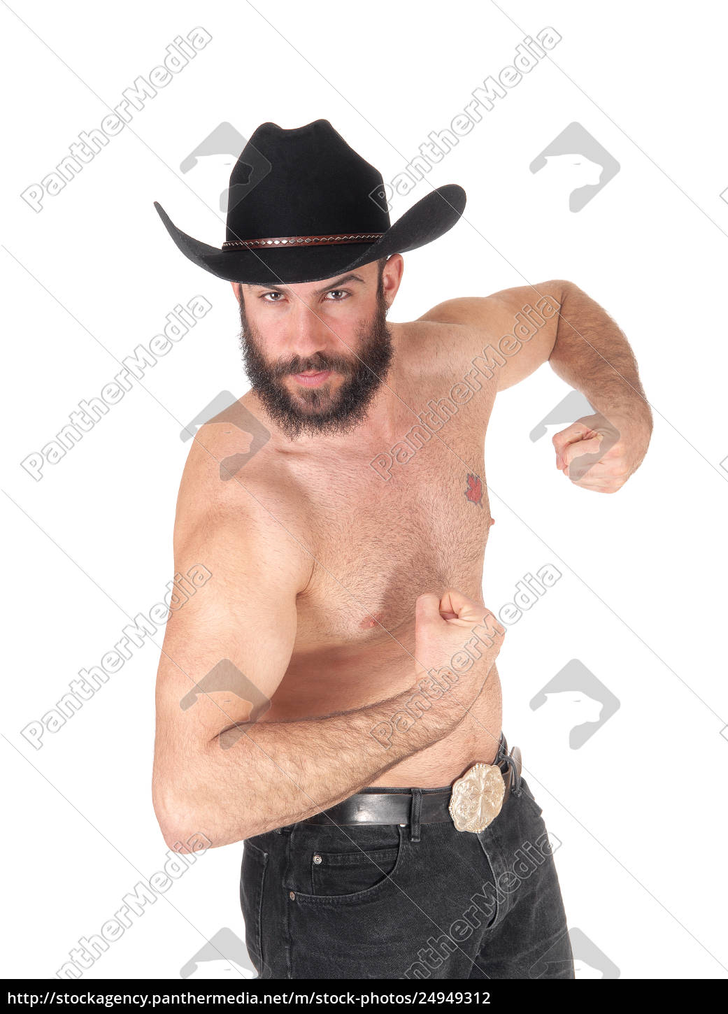 Hombre sin camisa con un sombrero de vaquero mostrando Stockphoto 24949312 Agencia de stock PantherMedia