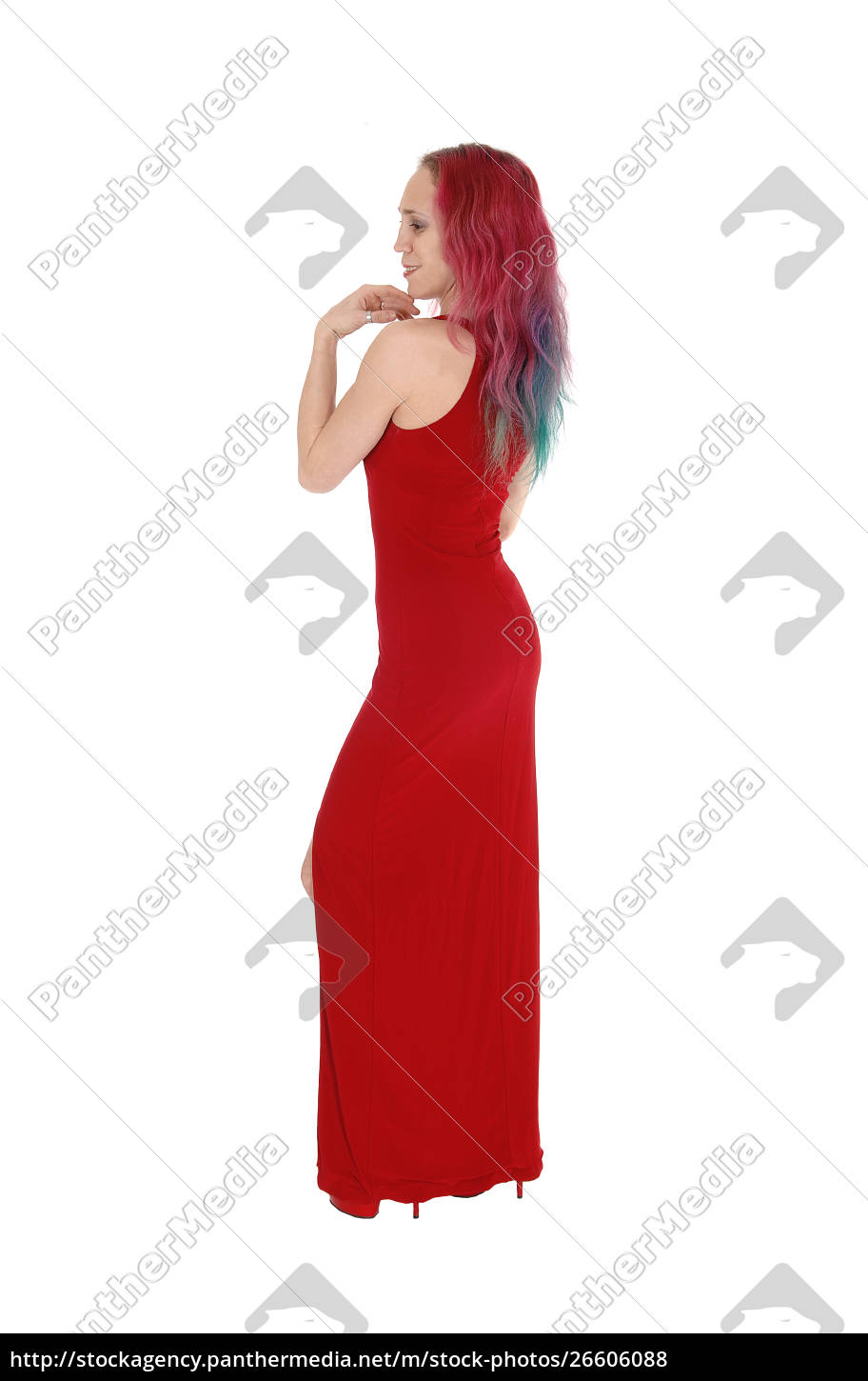 Mulher magra em pé no perfil em um vestido longo - Stockphoto #26606088 |  Banco de Imagens Panthermedia