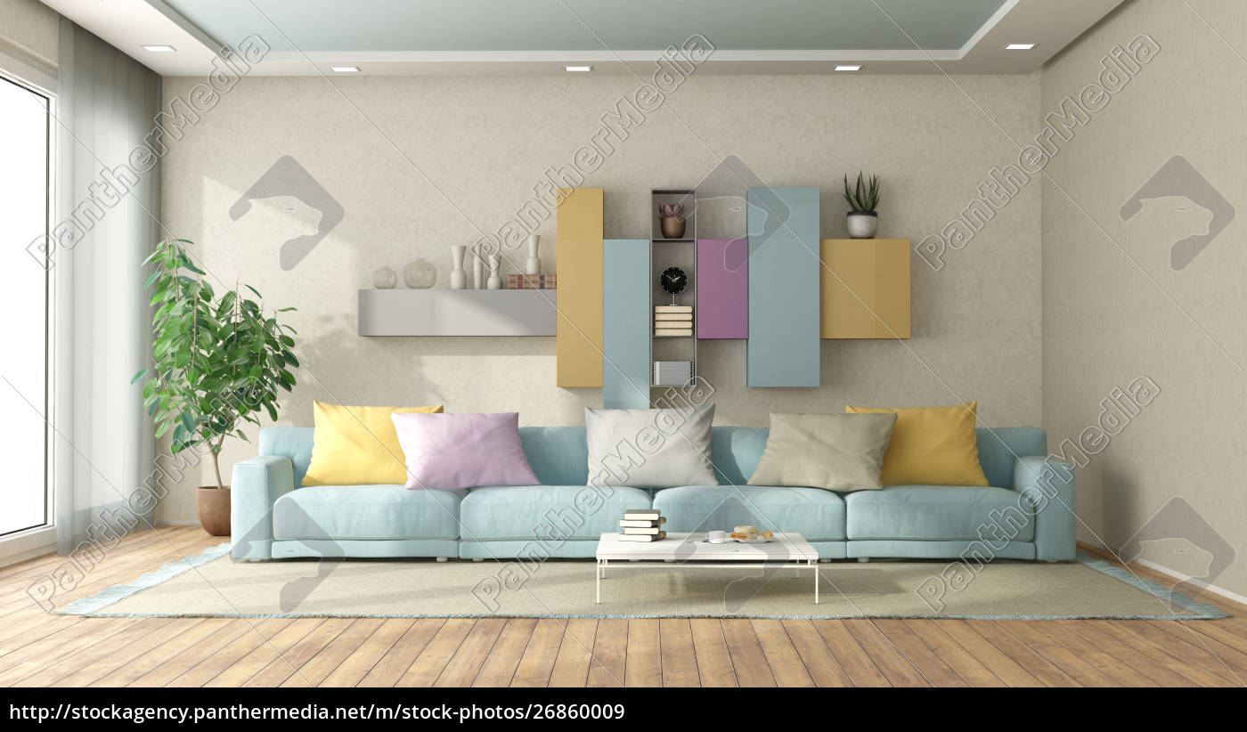 Modernes Wohnzimmer in Pastellfarben - Lizenzfreies Bild #