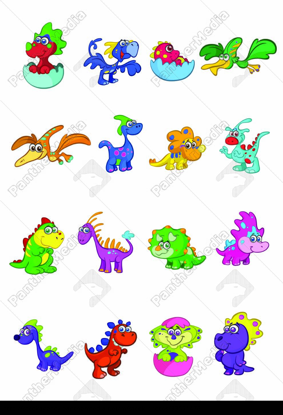 megaset of 16 cute and colorful baby dino s - Lizenzfreies Bild ...